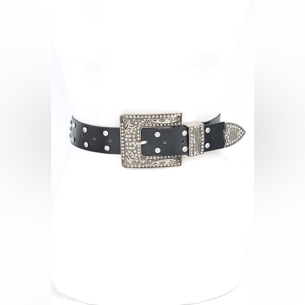 Plus Size Vegan Leather Black Studded Statement Belt